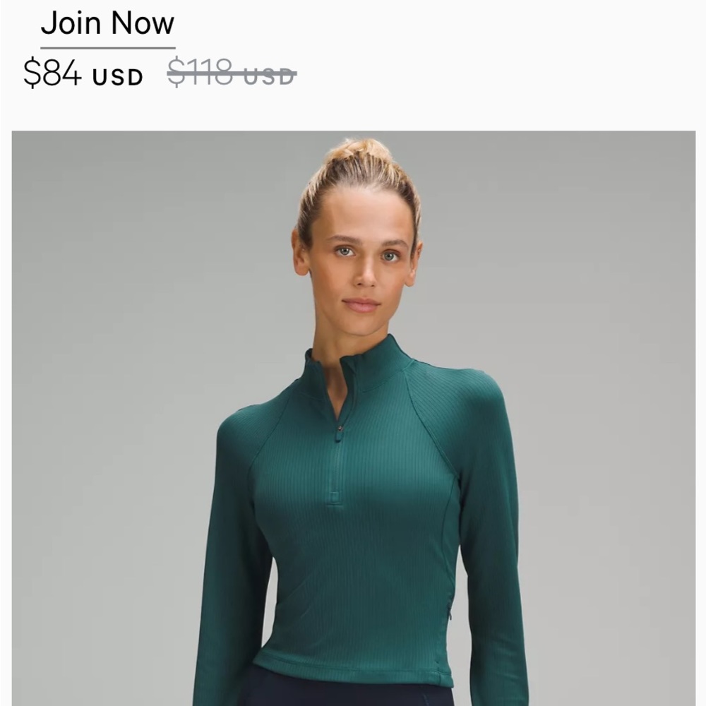 Lululemon Size 6 Its Rulu Run Cropped Half Zip Teal green